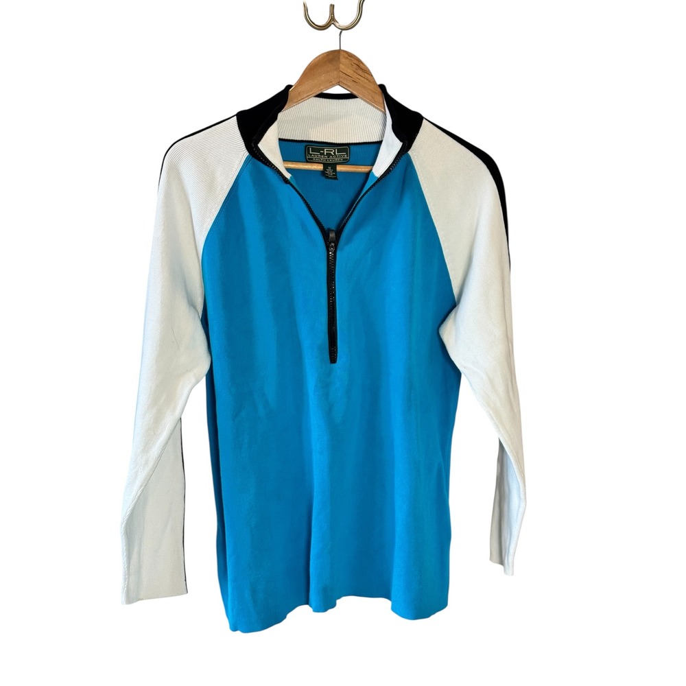 Lauren Active Ralph Lauren Blue Colorblock 1/4 Zip Cotton Ribbed Sweater 1X